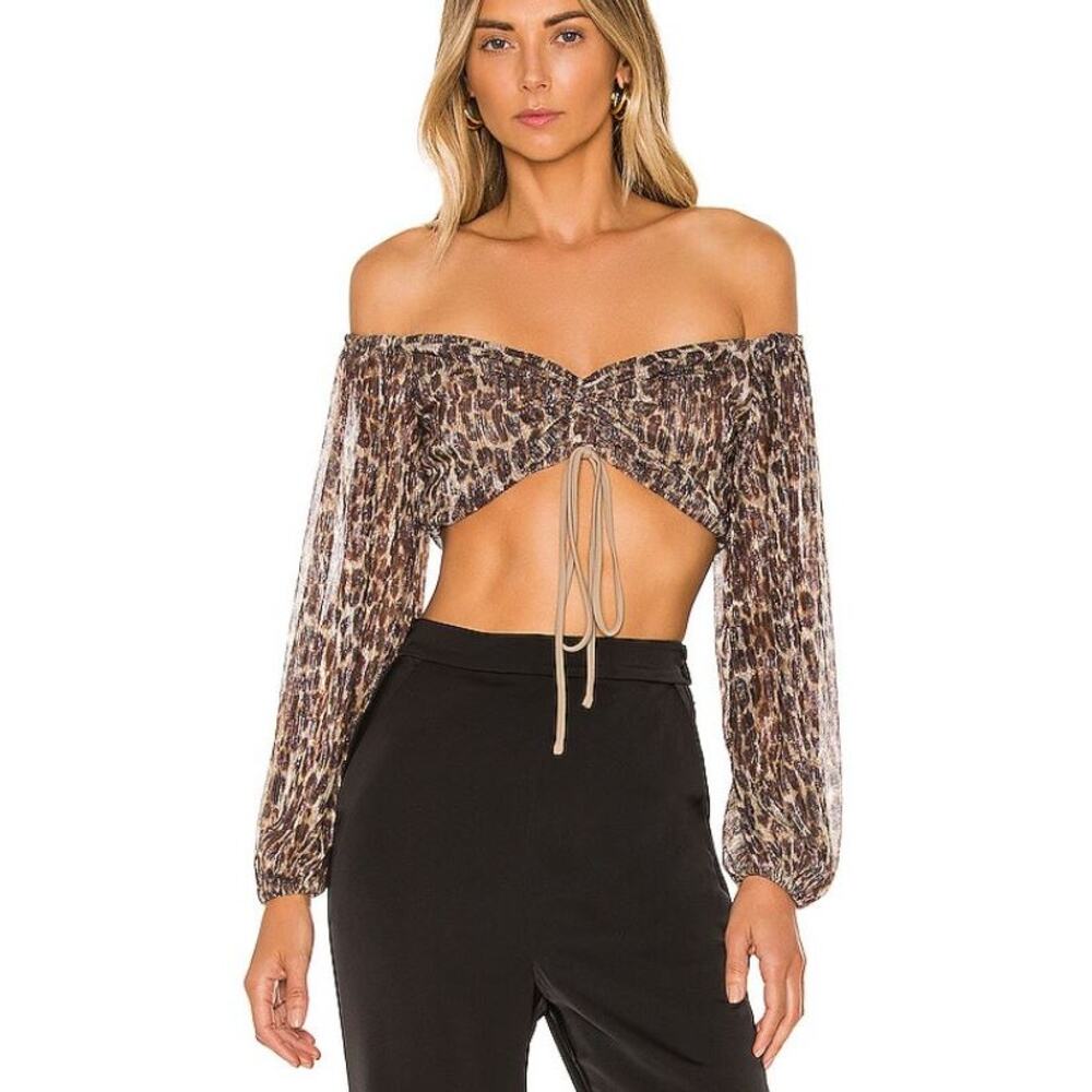 LOVERS + FRIENDS Hank top brown black gold shimmer cheetah crop blouse - Picture 1 of 10